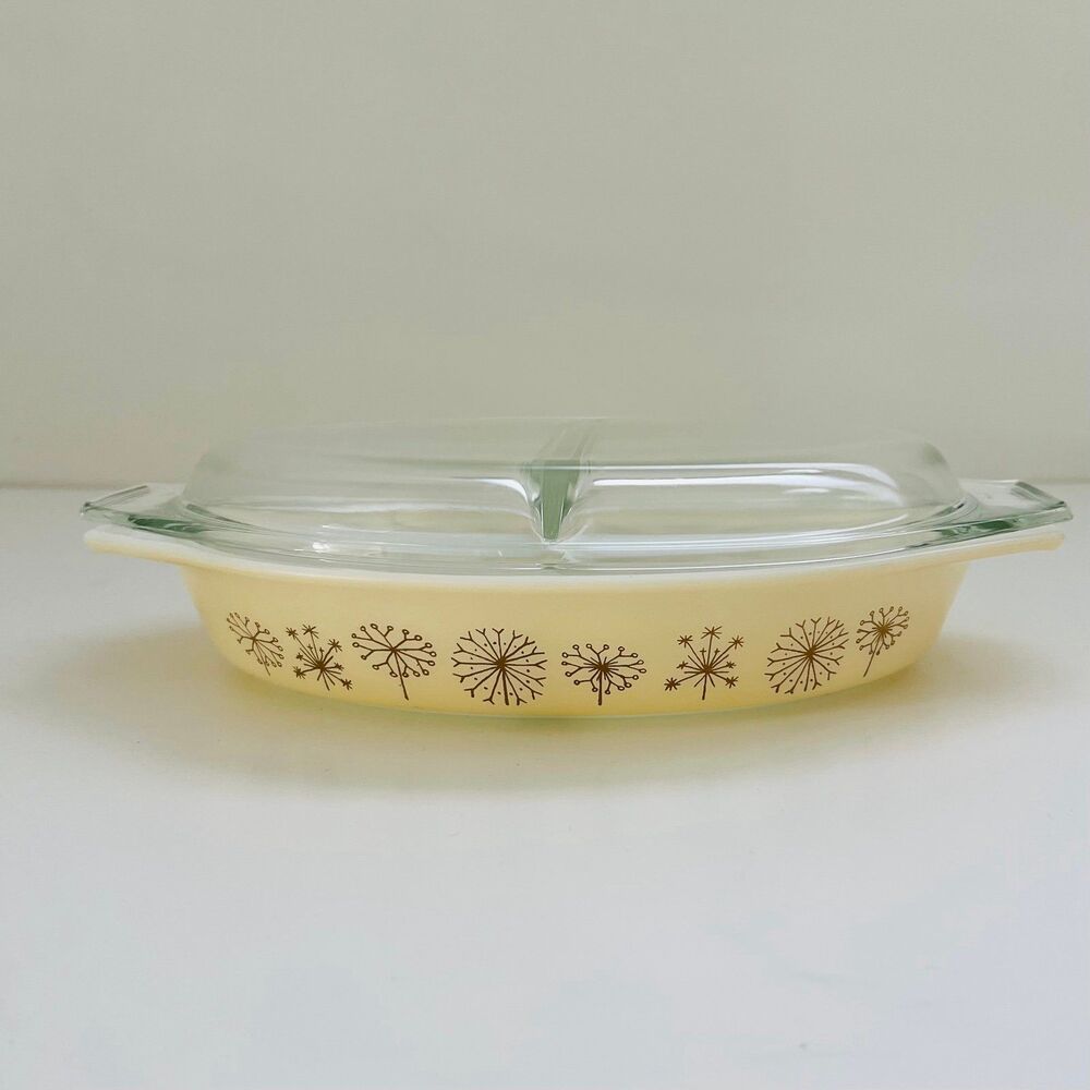 PYREX Dandelion Divided Casserole Dish 1.5 Qt. With Lid